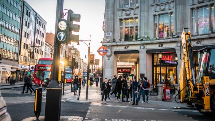 London's Oxford Street with shoppers in the daytime