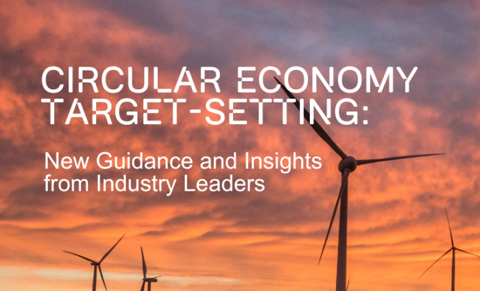 Image of windmills at sunset overlaid with the following text: "Circular Economy Target-Setting - New Guidance and Insights from Industry Leaders