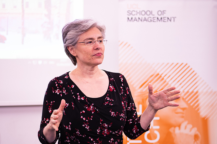 MSc Management Programme Director Magda Herchuei teaching a class